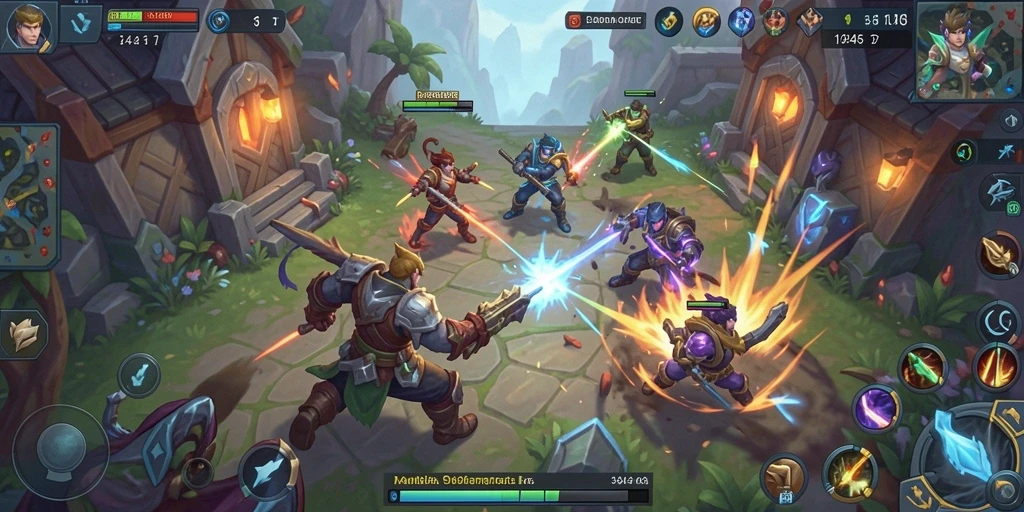 Tangkapan layar menampilkan pertarungan seru dalam game MOBA 3446.