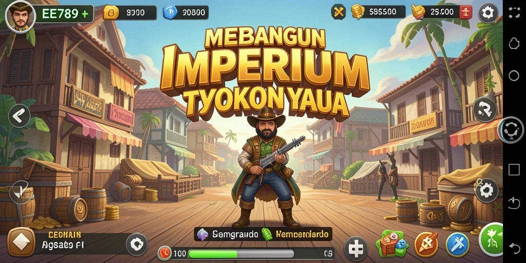 Tampilan gameplay EE789 yang menampilkan pembangunan bisnis Tycoon.