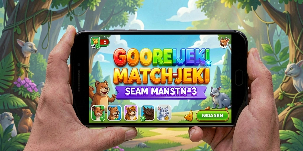 Screenshot utama GOGOREJEKI menampilkan gameplay Match-3 yang menarik.