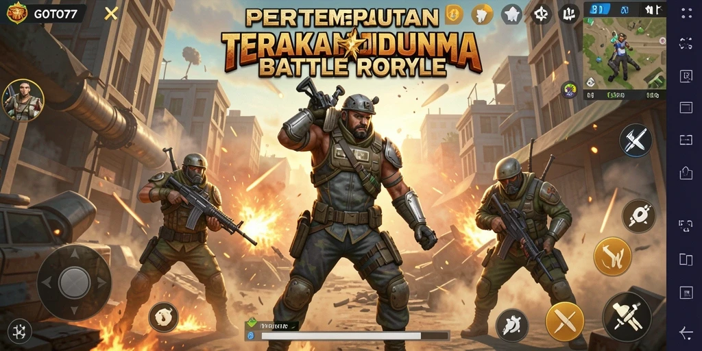 Gameplay GOTO77 yang intens dan seru, aksi pertempuran Battle Royale.
