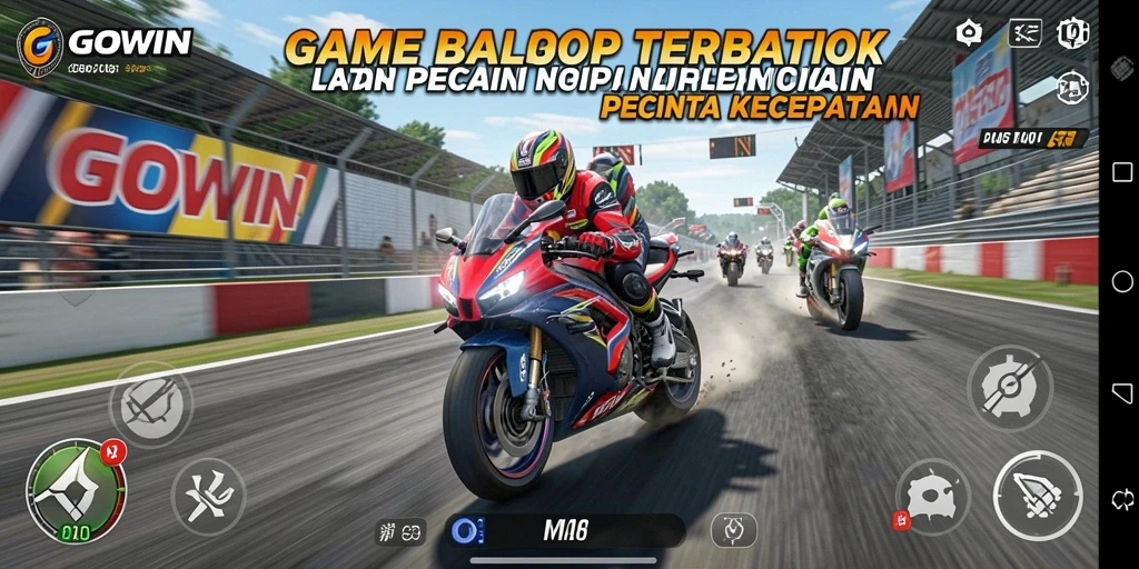 Screenshot gameplay GOWIN yang menunjukkan aksi balap motor yang seru.