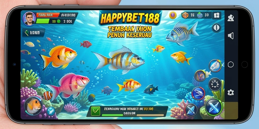 Screenshot permainan Tembak Ikan yang penuh warna dan seru.