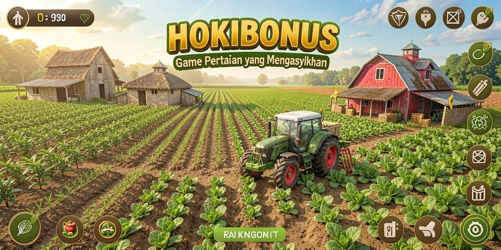 Screenshot gameplay HOKIBONUS menampilkan petani yang merawat tanamannya.