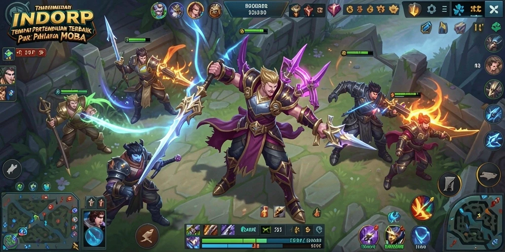 Screenshot gameplay INDORP menampilkan aksi seru dalam pertempuran MOBA.