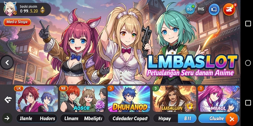 Tampilan gameplay LMBASLOT yang penuh warna dan dinamis.
