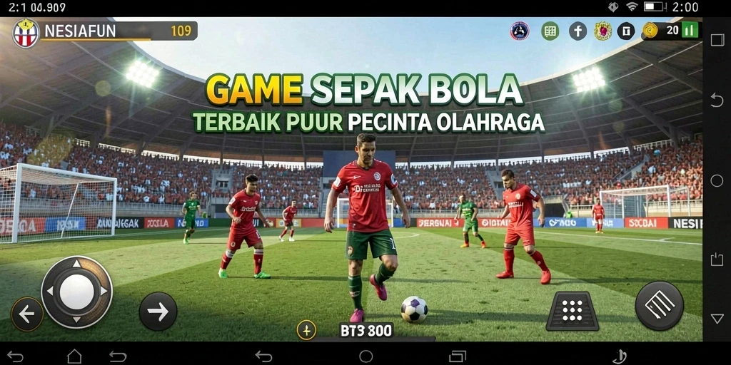 Screenshot utama NESIAFUN menampilkan aksi seru pertandingan sepak bola.