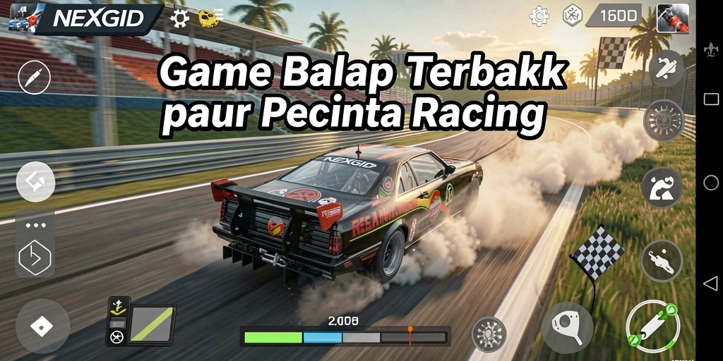 Tampilan gameplay seru dalam NEXGID saat balapan di trek menantang.