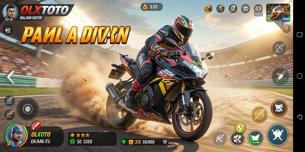 Screenshot OLXTOTO menampilkan balapan motor yang seru dan dinamis.
