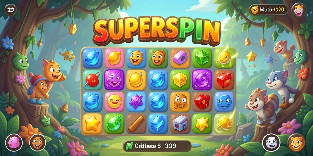 Tampilan gameplay SUPERSPIN yang penuh warna dan seru.
