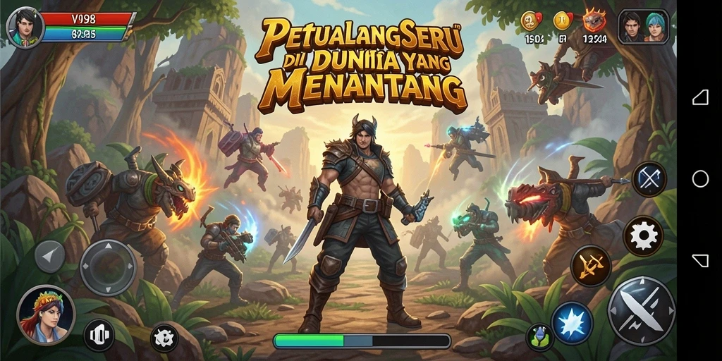 Tampilan gameplay V98 yang menantang dan visual yang menakjubkan.