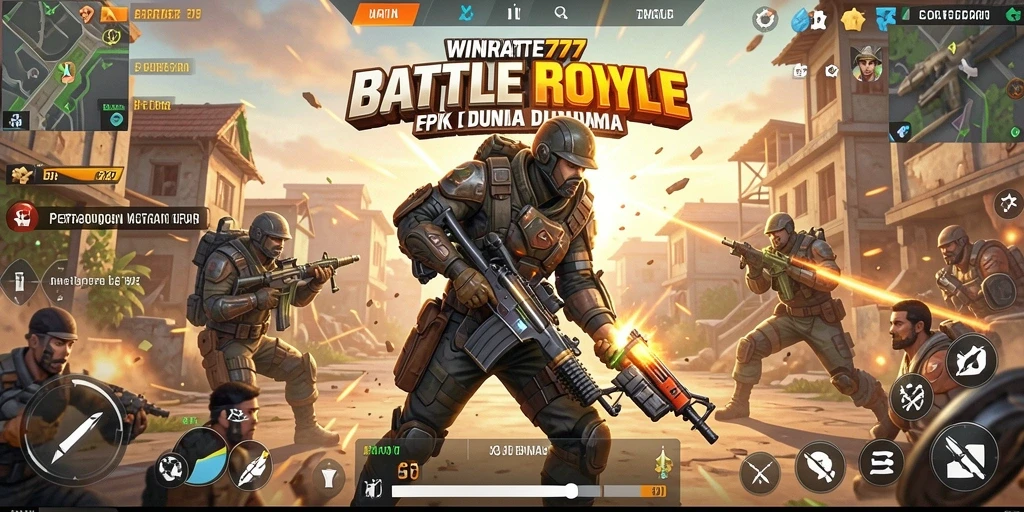 Screenshot utama menampilkan aksi seru gameplay Battle Royale.