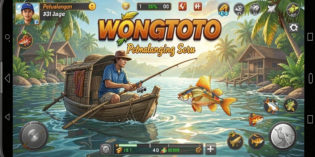Screenshot gameplay WONGTOTO dengan aksi memancing yang seru.