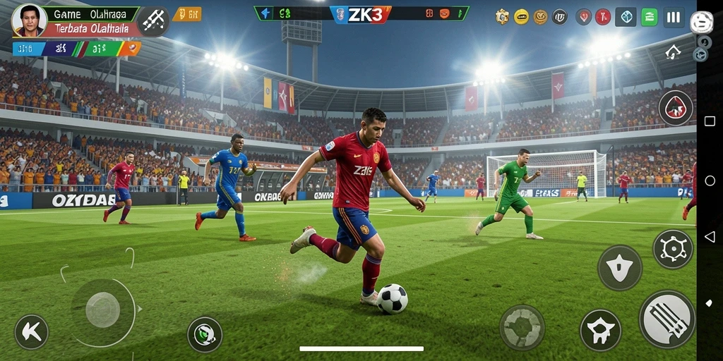 Screenshot gameplay ZK3 menunjukkan aksi mendebarkan dalam olahraga.